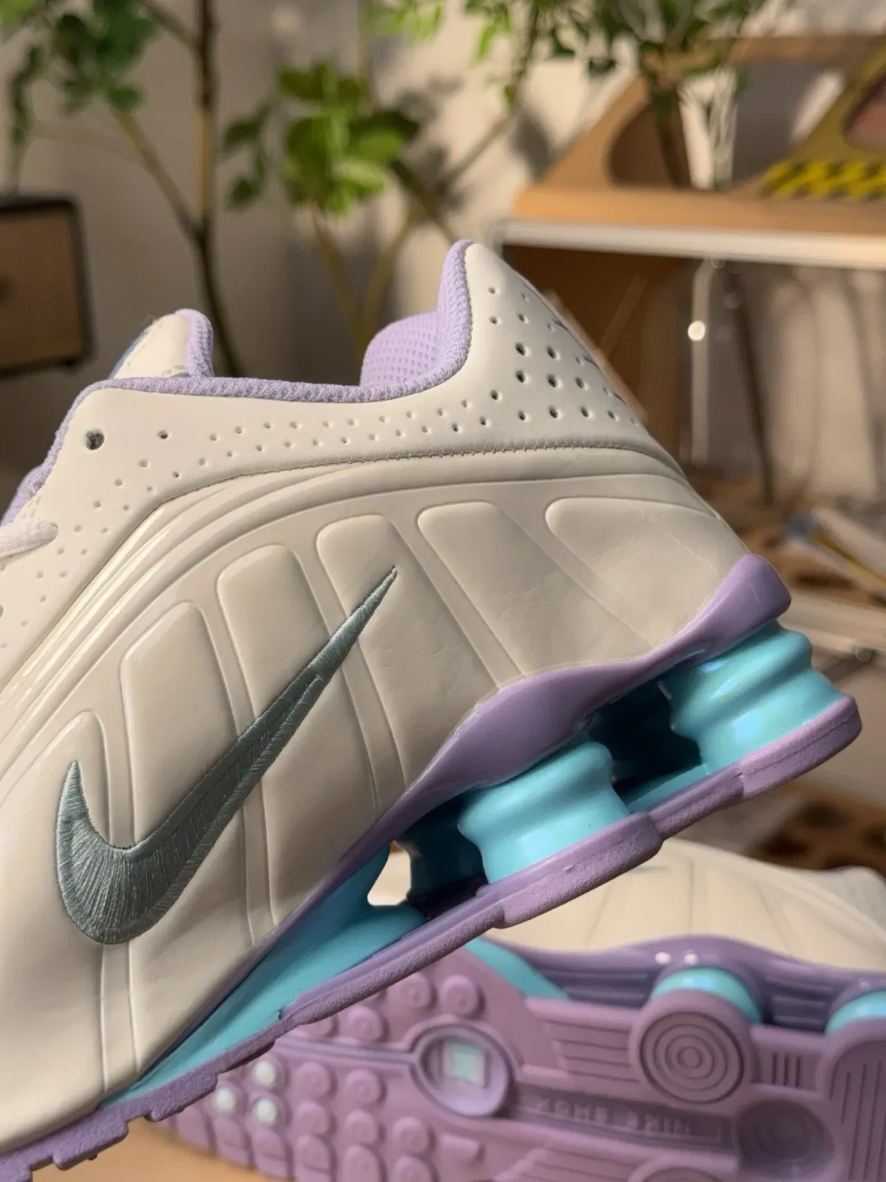 Nike Shox NZ Off-White Purple Turquoise Lifestyle Sneakers 8