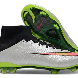 Nike Silver Green High-Cut Sock-Fit Collar Textured Synthetic Upper Firm-Ground Soccer Shoes