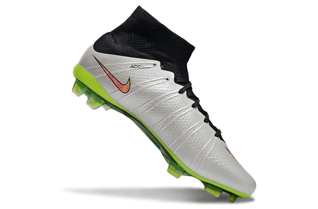 Nike Silver Green High-Cut Sock-Fit Collar Textured Synthetic Upper Firm-Ground Soccer Shoes 2
