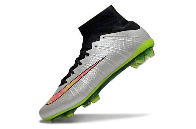 Nike Silver Green High-Cut Sock-Fit Collar Textured Synthetic Upper Firm-Ground Soccer Shoes 3