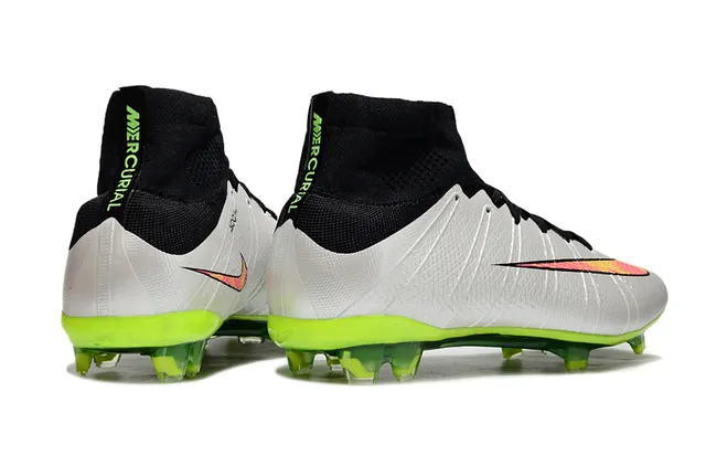 Nike Silver Green High-Cut Sock-Fit Collar Textured Synthetic Upper Firm-Ground Soccer Shoes 5