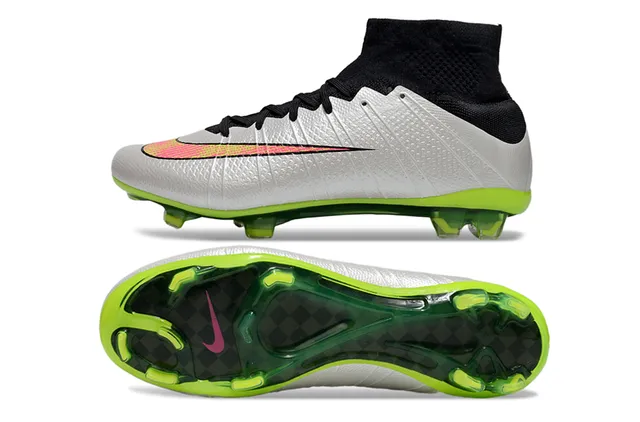 Nike Silver Green High-Cut Sock-Fit Collar Textured Synthetic Upper Firm-Ground Soccer Shoes 6