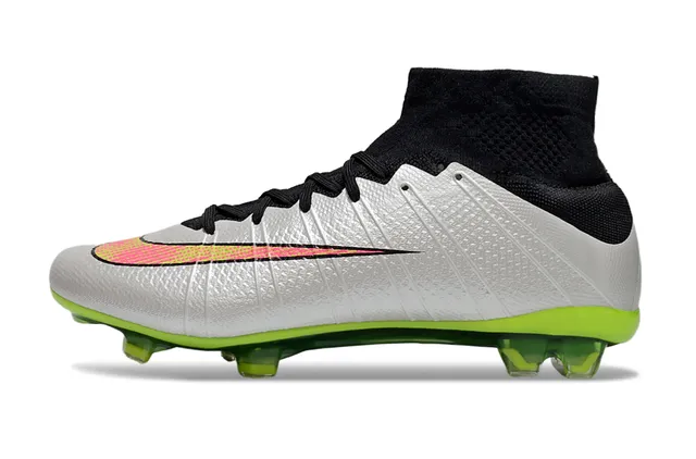 Nike Silver Green High-Cut Sock-Fit Collar Textured Synthetic Upper Firm-Ground Soccer Shoes 7