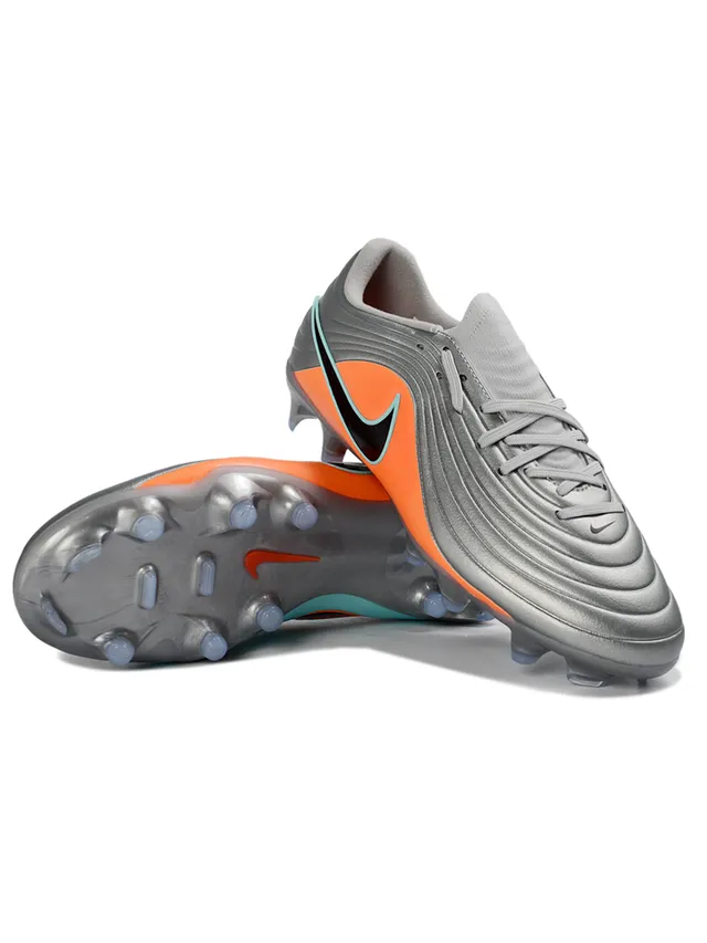 Nike Silver Orange Metallic Synthetic Upper Vibrant Accent Panel Firm-Ground Soccer Shoes 4
