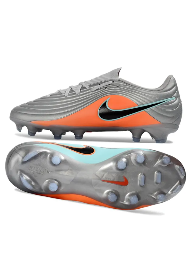 Nike Silver Orange Metallic Synthetic Upper Vibrant Accent Panel Firm-Ground Soccer Shoes 6