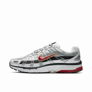Nike Silver Red Layered Synthetic Overlays Mesh Ventilation Panels Running Shoes