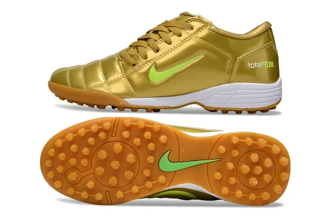 Nike Total 90 III ذهبي معدني أخضر ليمون حذاء كرة قدم للعشب Turf 4