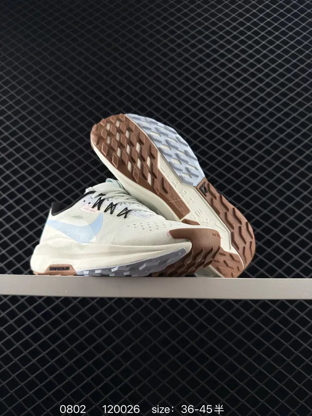 Nike Trail Beige Blue Mesh Upper Light Swoosh Accent Running Shoes 6