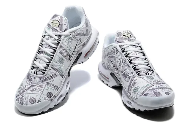 Nike White Black Dollar Bill Print Upper Visible Air Cushioning Units Lifestyle Sneakers 3