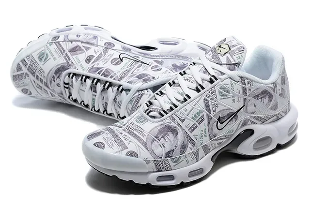 Nike White Black Dollar Bill Print Upper Visible Air Cushioning Units Lifestyle Sneakers 4