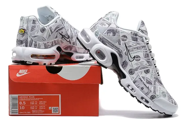 Nike White Black Dollar Bill Print Upper Visible Air Cushioning Units Lifestyle Sneakers 6