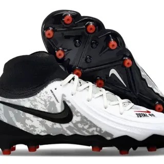 Nike White Black High-Cut Ankle Collar Camouflage-Patterned Synthetic Upper Firm-Ground Soccer Shoes