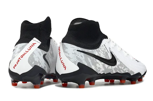 Nike White Black High-Cut Ankle Collar Camouflage-Patterned Synthetic Upper Firm-Ground Soccer Shoes 5
