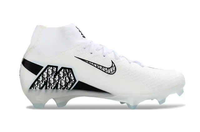 Nike Chaussures de football blanc noir haut avec upper Flyknit terrain ferme 5