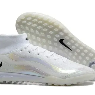 Nike أحذية كرة القدم للعشب الاصطناعي عالية القدمة كولار سترة بيضاء وأسود