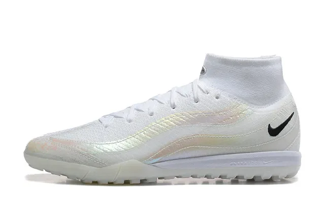 Nike Chaussures de Football Turf Blanc et Noir Hautes à Collet Sock-Fit 10