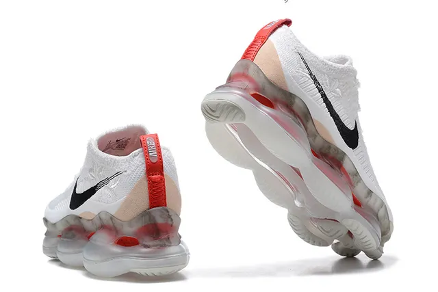 Nike White Black Red Knit Upper Full-Length Visible Air Unit Running Shoes 2