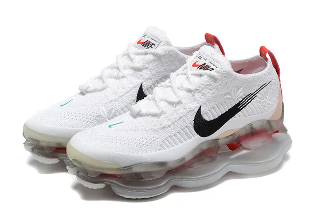 Nike White Black Red Knit Upper Full-Length Visible Air Unit Running Shoes 5