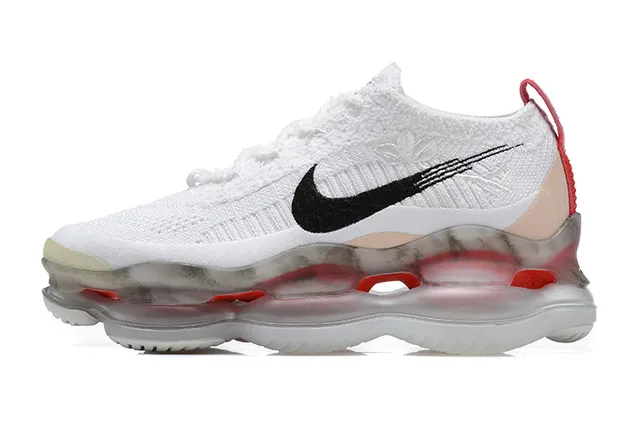 Nike White Black Red Knit Upper Full-Length Visible Air Unit Running Shoes 6