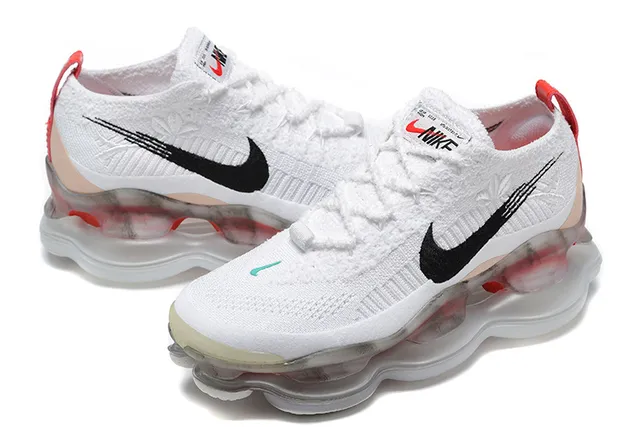 Nike White Black Red Knit Upper Full-Length Visible Air Unit Running Shoes 7