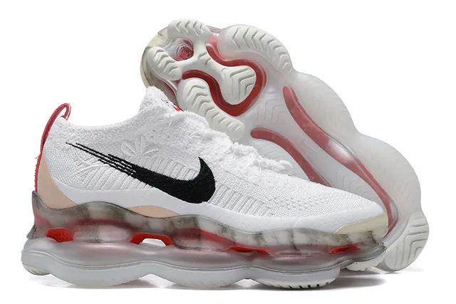 Nike White Black Red Knit Upper Full-Length Visible Air Unit Running Shoes 8