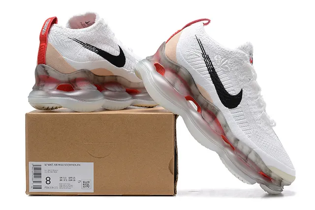 Nike White Black Red Knit Upper Full-Length Visible Air Unit Running Shoes 9