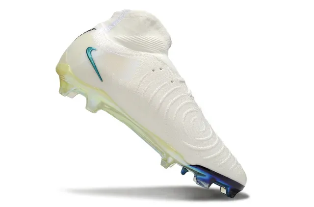 Nike Sapatos de Futebol Branco Azul Alto Corte Colar de Meia Facetado Swoosh Iridiscente Solo Firme 2