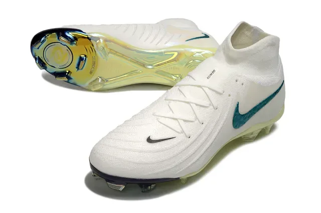 Nike Sapatos de Futebol Branco Azul Alto Corte Colar de Meia Facetado Swoosh Iridiscente Solo Firme 4