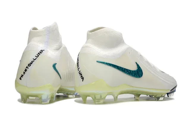 Nike Sapatos de Futebol Branco Azul Alto Corte Colar de Meia Facetado Swoosh Iridiscente Solo Firme 5