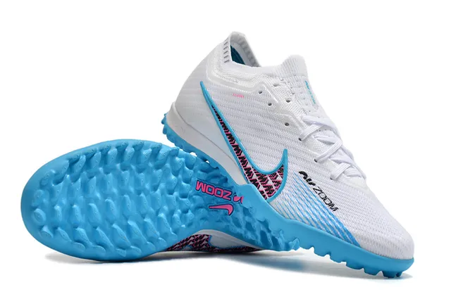 Nike White Blue Knit Upper Dynamic Fit Collar Turf Soccer Shoes 2