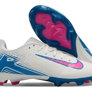 Nike أبيض أزرق حذاء كرة القدم منخفض القطع الجزء العلوي الاصطناعي نمط شيفرون المنسوج أرض صلبة