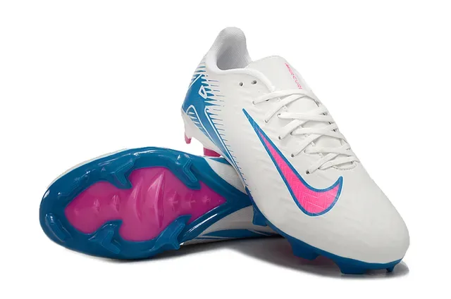 Nike Blanc Bleu Chaussures de Football Basse Tige Synthétique Motif Chevron Texturé Sol Ferme 4
