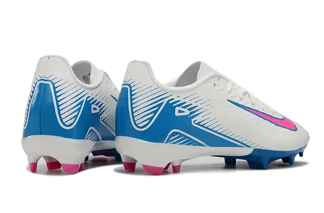 Nike Blanc Bleu Chaussures de Football Basse Tige Synthétique Motif Chevron Texturé Sol Ferme 5