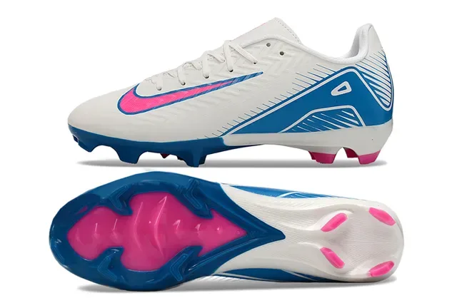 Nike Blanc Bleu Chaussures de Football Basse Tige Synthétique Motif Chevron Texturé Sol Ferme 6