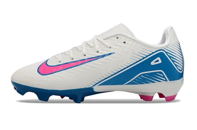 Nike Blanc Bleu Chaussures de Football Basse Tige Synthétique Motif Chevron Texturé Sol Ferme 7
