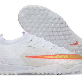 Nike Blanco Dorado Atomknit Engineered Mesh Upper Bajo Corte Cuello Estilo Calcetín Césped Zapatos de Fútbol