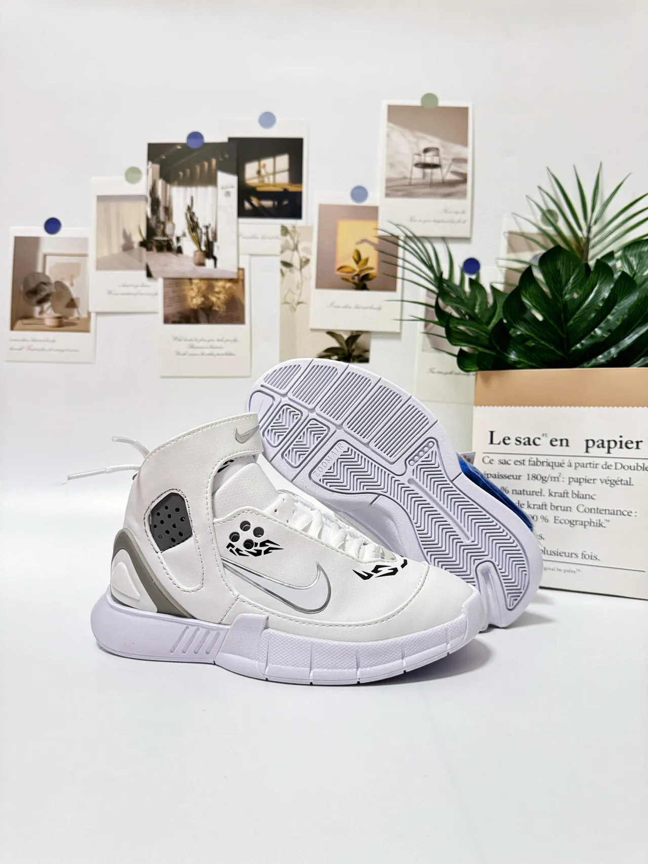 Nike White Gray High-Top Midfoot Strap Basketball Shoes 3