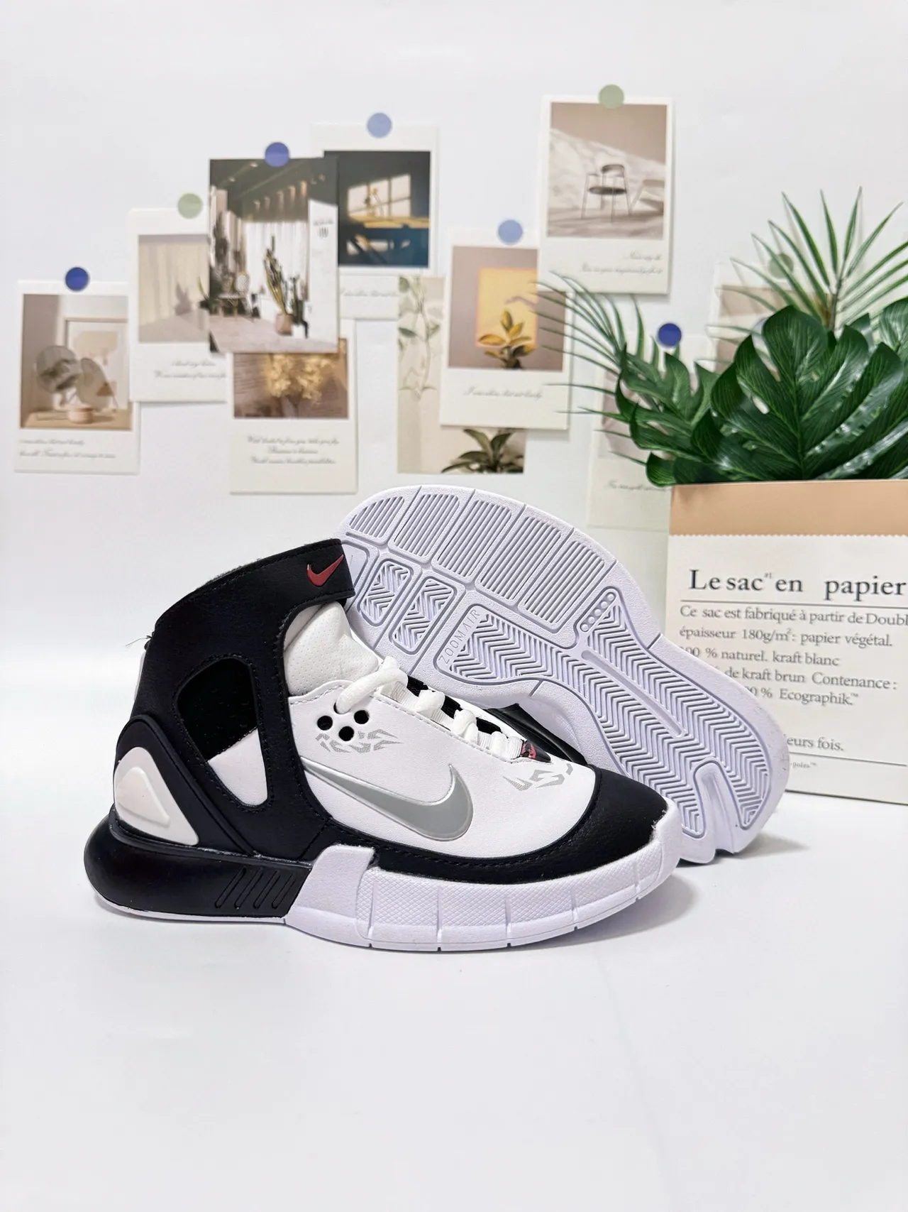 Nike White Gray High-Top Midfoot Strap Basketball Shoes 6