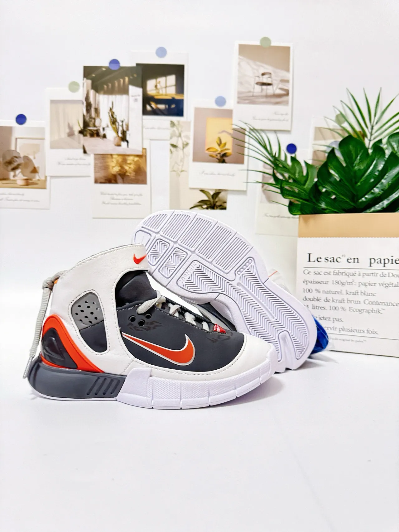 Nike White Gray High-Top Midfoot Strap Basketball Shoes 8