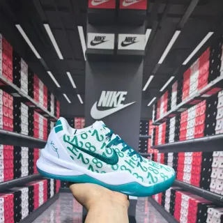 Nike White Green Knit Upper Numeric Print Pattern Basketball Shoes