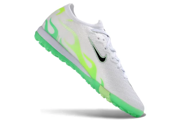 Nike Blanc et Vert Low-Cut Knit Upper Neon Flame Graphic Turf Chaussures de Football 2