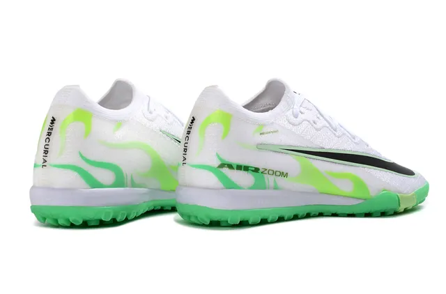 Nike Blanc et Vert Low-Cut Knit Upper Neon Flame Graphic Turf Chaussures de Football 5