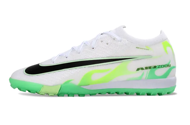 Nike Blanc et Vert Low-Cut Knit Upper Neon Flame Graphic Turf Chaussures de Football 6