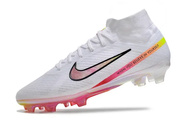 Nike Blanc Multicolore Haut-Coupé Ajustement Chaussette Supérieur Iridescent Translucide Talon Sol Ferme Chaussures de Football 3