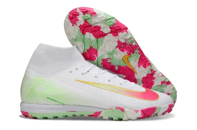 Nike Chaussures de football turf blanc multicolore haut avec upper knit et collet sock-fit 1