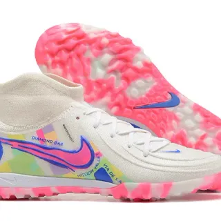 Nike सफेद बहुरंगी हाई-टॉप सॉक-फिट कॉलर ज्यामितिक ग्राफिक प्रिंट टर्फ फुटबॉल जूते