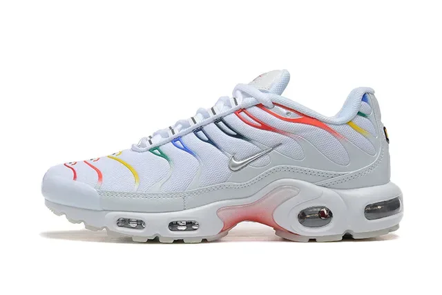 Nike White Multicolor Wave-Shaped Synthetic Overlays Visible Air Cushioning Units Lifestyle Sneakers 1