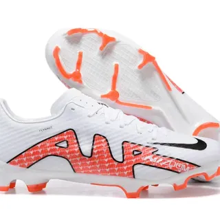 Nike White Orange Flyknit Upper Low-Cut Silhouette Firm-Ground Soccer Shoes