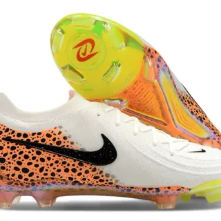 Nike White Orange Knit Upper Spotted Overlay Firm-Ground Soccer Shoes