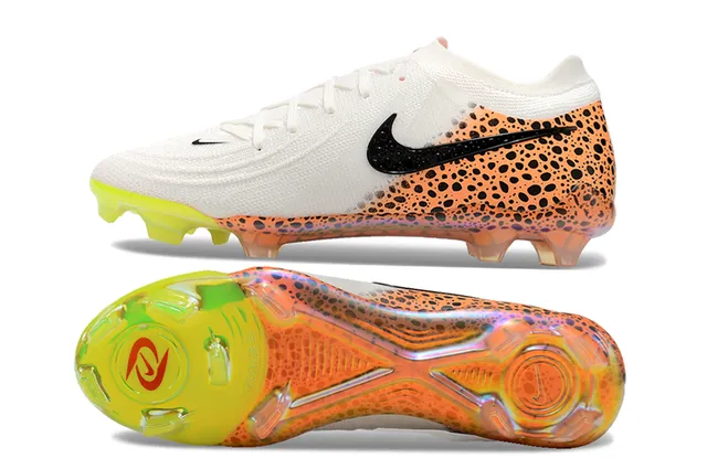 Nike White Orange Knit Upper Spotted Overlay Firm-Ground Soccer Shoes 6